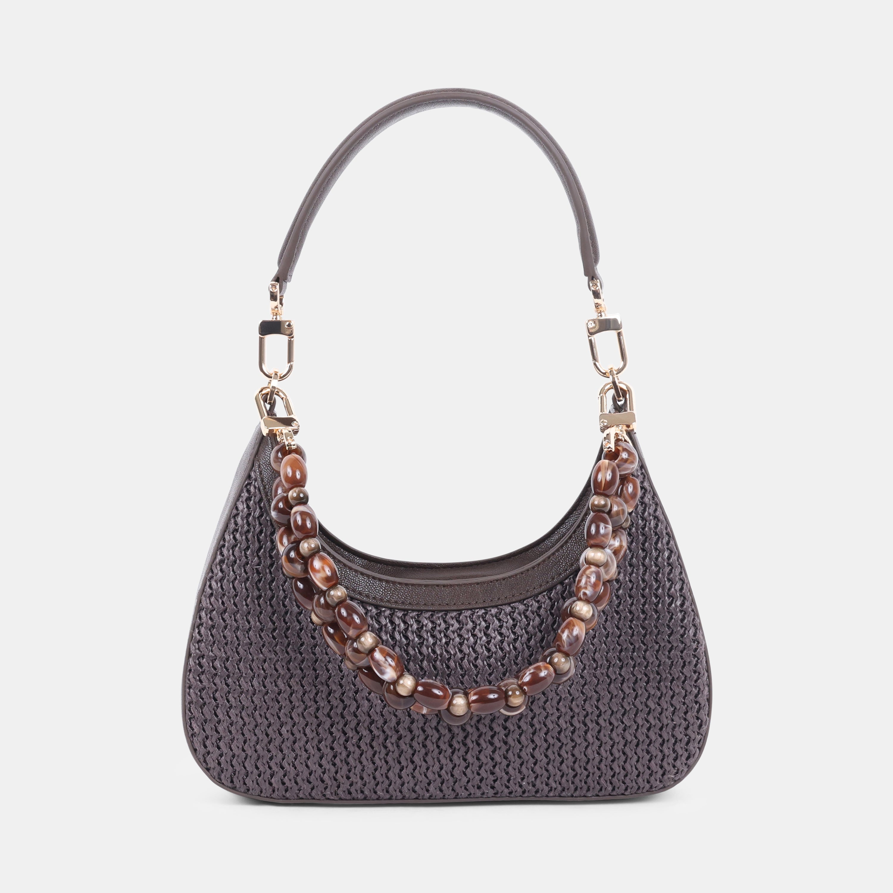 SOLEN-R Chocolate Raffia Shoulder Bag | Women's Designer Handbags