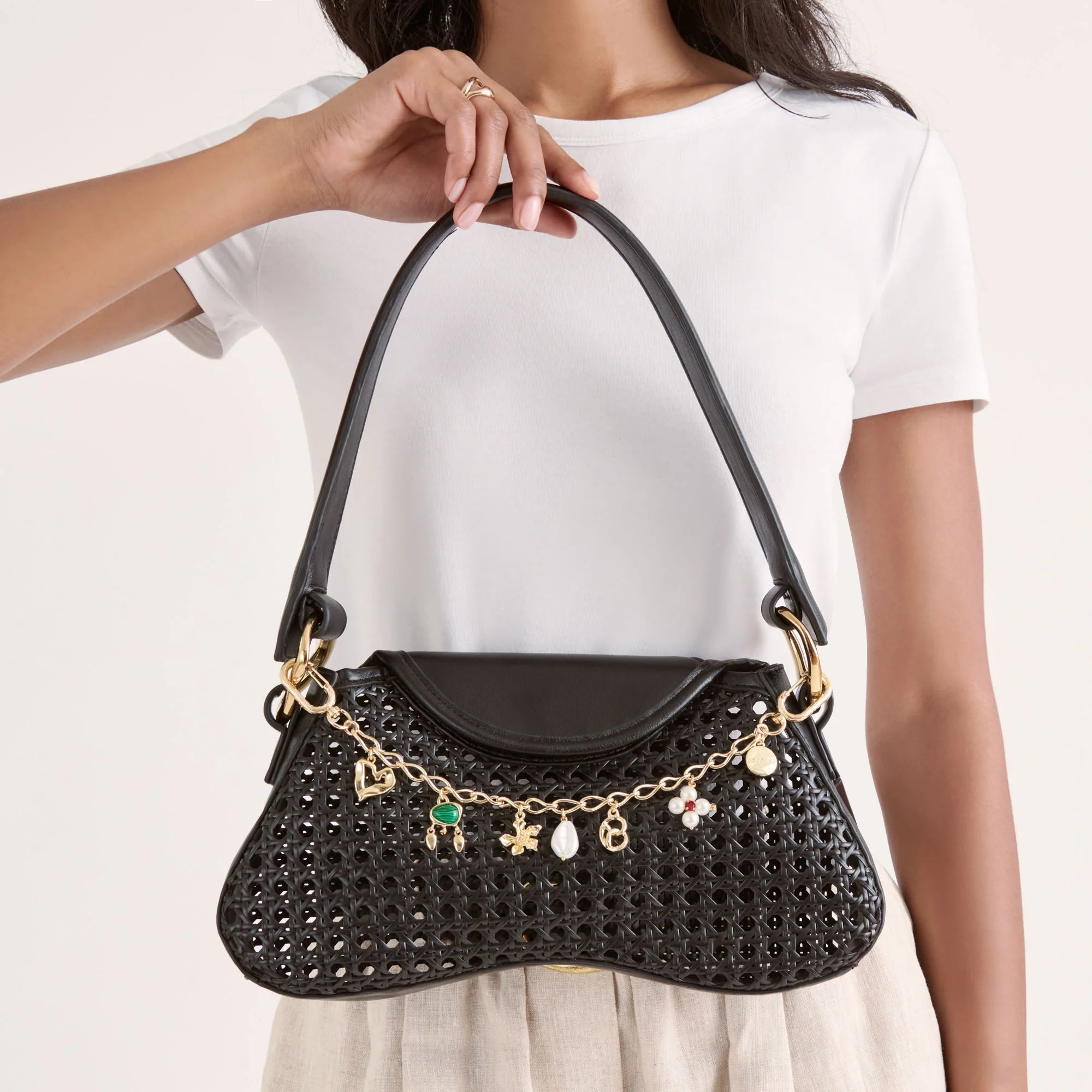 CHARME DE SAC CHAÎNE DE PERLES OR