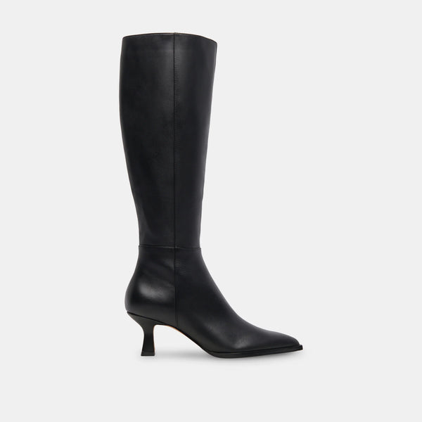 Auggie Wide Calf Black Leather Boot Size 7WC By Dolce Vita