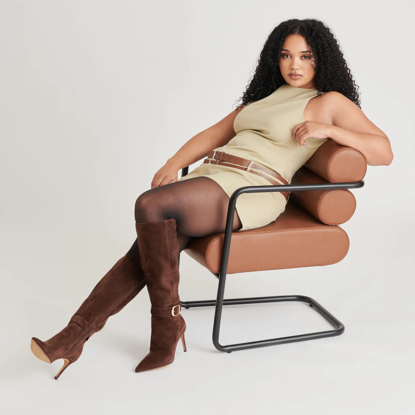 KINZY WIDE CALF DARK BROWN SUEDE