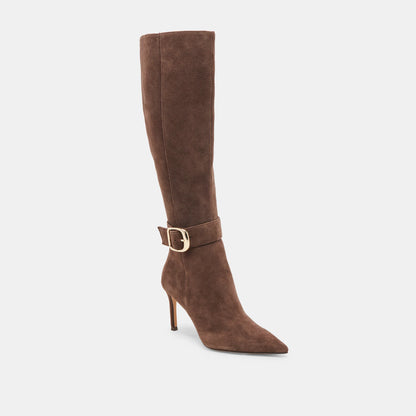 KINZY WIDE CALF DARK BROWN SUEDE