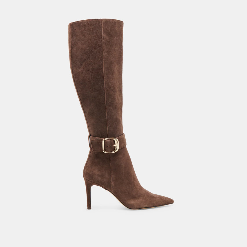 KINZY WIDE CALF DARK BROWN SUEDE