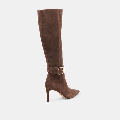 KINZY WIDE CALF DARK BROWN SUEDE