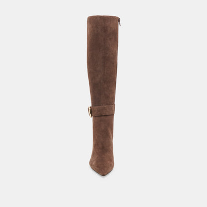 KINZY WIDE CALF DARK BROWN SUEDE