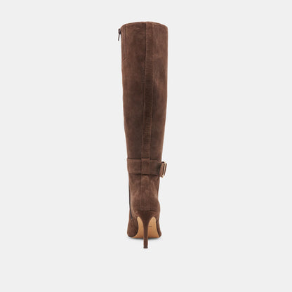 KINZY WIDE CALF DARK BROWN SUEDE
