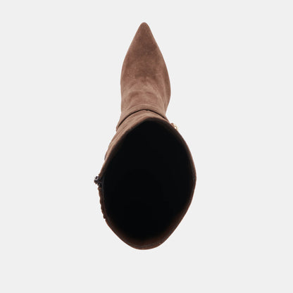 KINZY WIDE CALF DARK BROWN SUEDE