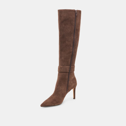 KINZY WIDE CALF DARK BROWN SUEDE