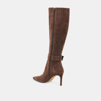 KINZY WIDE CALF DARK BROWN SUEDE