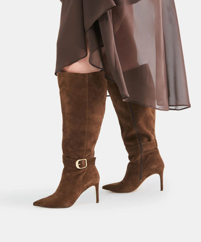 KINZY EXTRA WIDE CALF DARK BROWN SUEDE