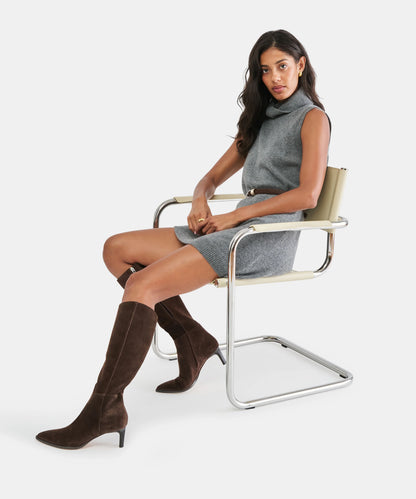 ALIMA NARROW CALF DARK BROWN SUEDE