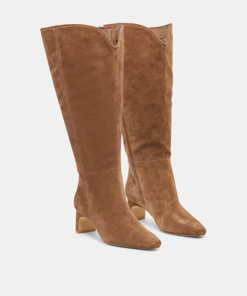 BRION EXTRA WIDE CALF Cocoa Suede Knee-High Boots