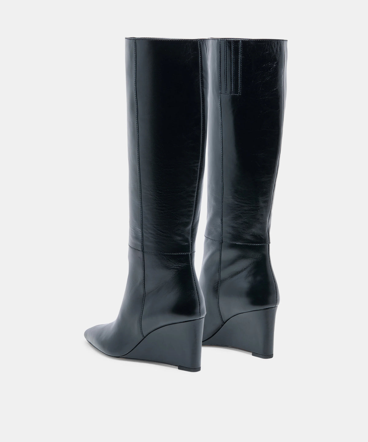 EMILA Black Leather Knee-High Wedged Boots - view 5
