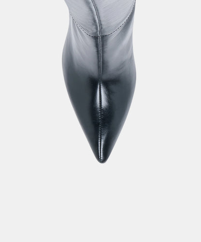 EMILA Black Leather Knee-High Wedged Boots