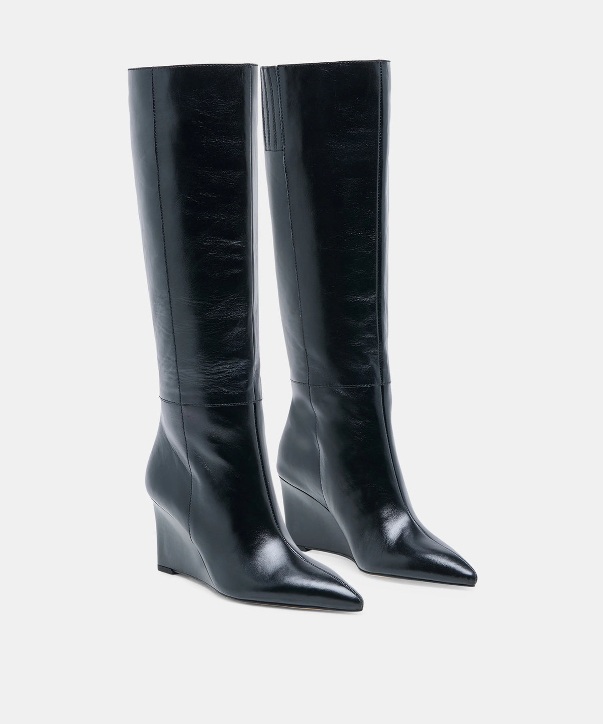 EMILA Black Leather Knee-High Wedged Boots - view 3