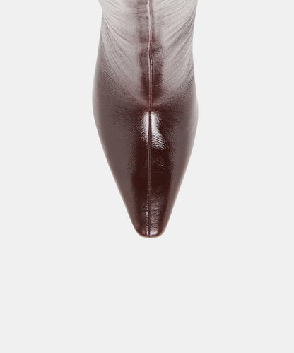 JAZMIN Black Cherry Leather Kitten Heel Knee High Boots