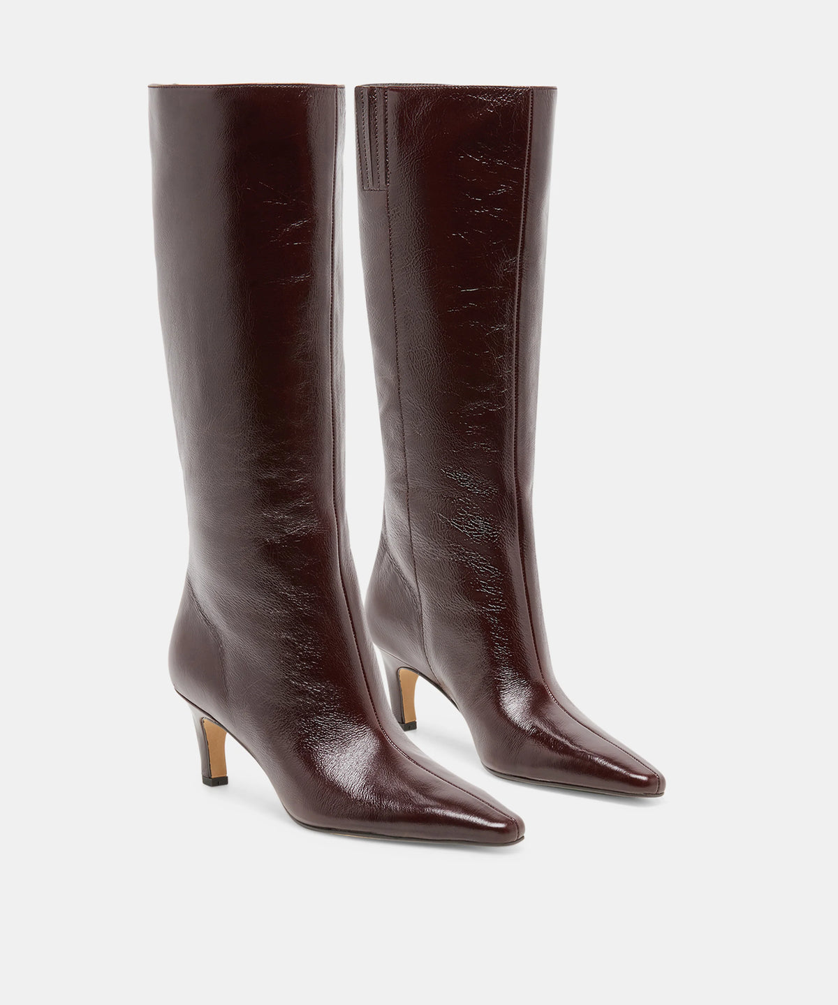 JAZMIN Black Cherry Leather Kitten Heel Knee High Boots - view 2