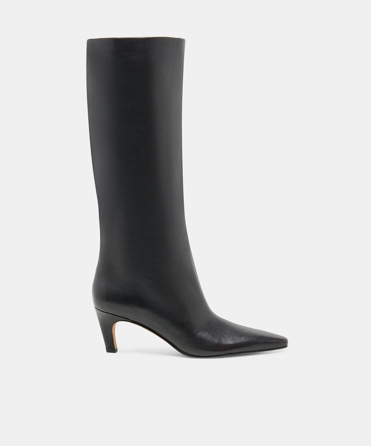 JAZMIN Black Leather Kitten Heel Knee High Boots