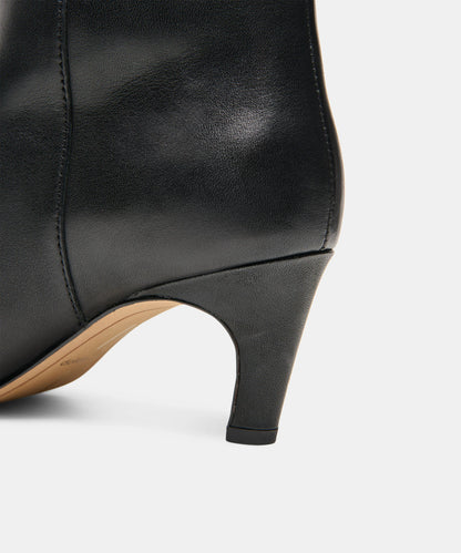 JAZMIN Black Leather Kitten Heel Knee High Boots