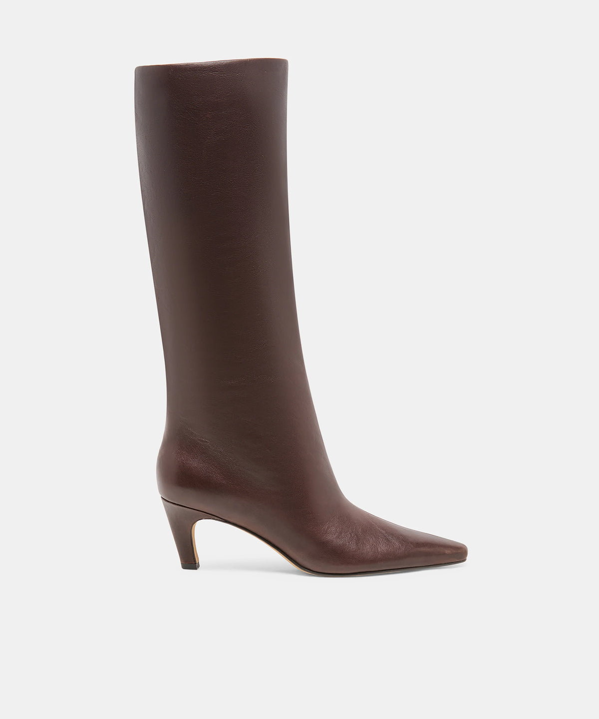 JAZMIN Dark Chocolate Leather Kitten Heel Knee High Boots