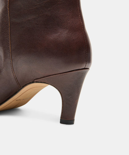 JAZMIN Dark Chocolate Leather Kitten Heel Knee High Boots 