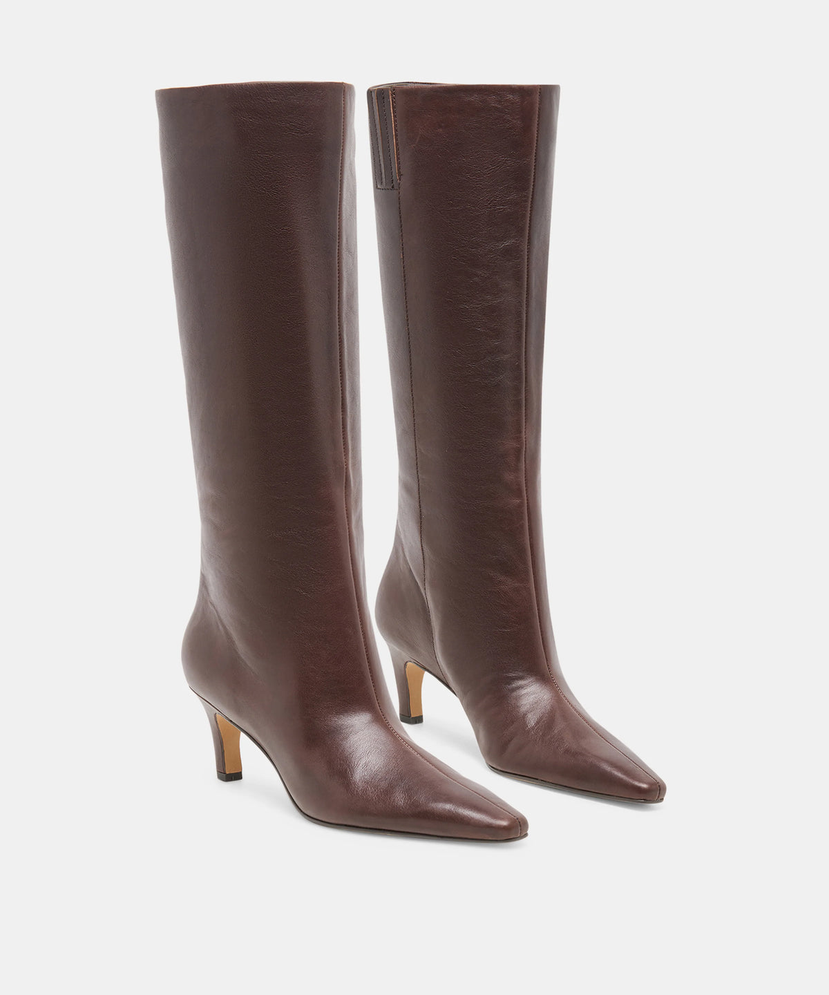 JAZMIN Dark Chocolate Leather Kitten Heel Knee High Boots - view 2