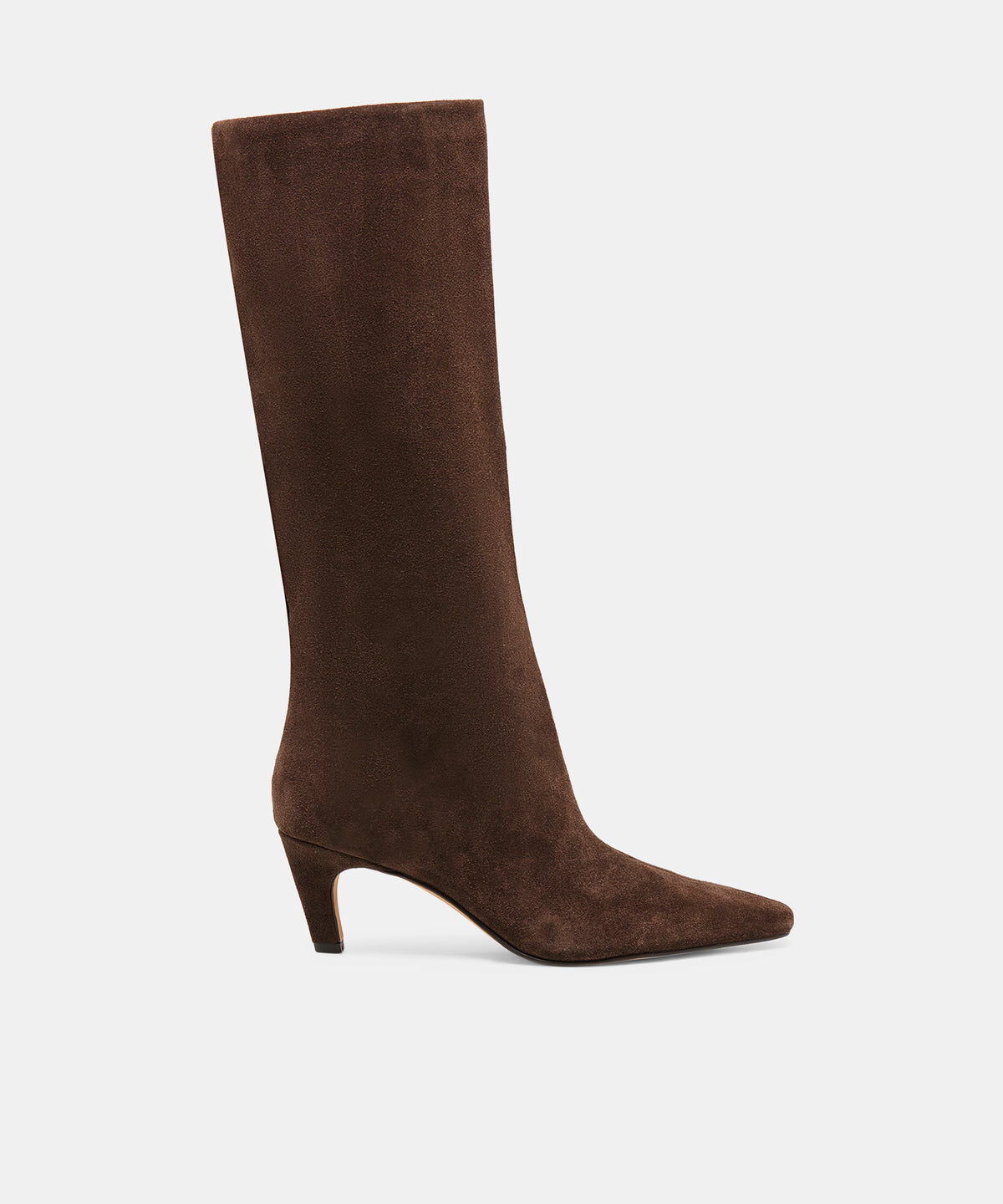 JAZMIN Espresso Suede Kitten Heel Knee High Boots