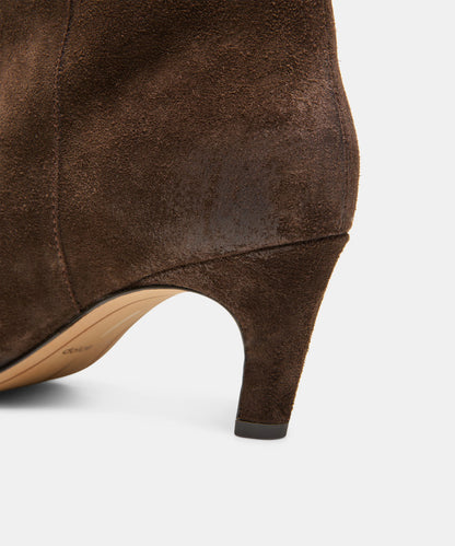 JAZMIN Espresso Suede Kitten Heel Knee High Boots