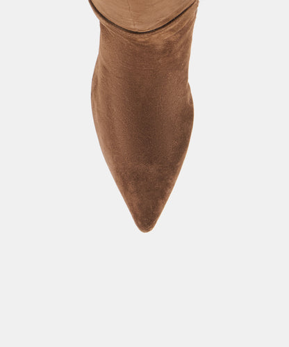 KINZY NARROW CALF DARK BROWN SUEDE