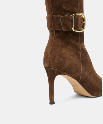 KINZY NARROW CALF DARK BROWN SUEDE