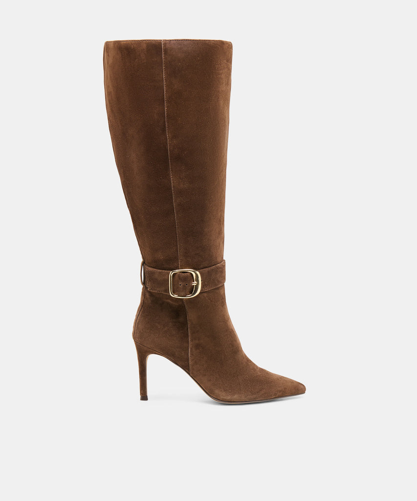 KINZY EXTRA WIDE CALF DARK BROWN SUEDE