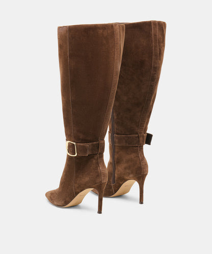 KINZY EXTRA WIDE CALF DARK BROWN SUEDE