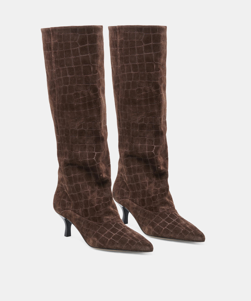 ROXLA Dark Chocolate Croco Knee-High Boots