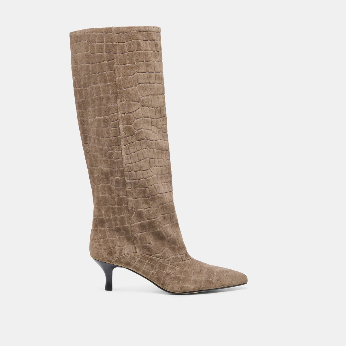 ROXLA Taupe Croco Suede Knee-High Boots