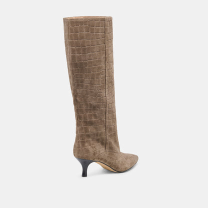 ROXLA Taupe Croco Suede Knee-High Boots