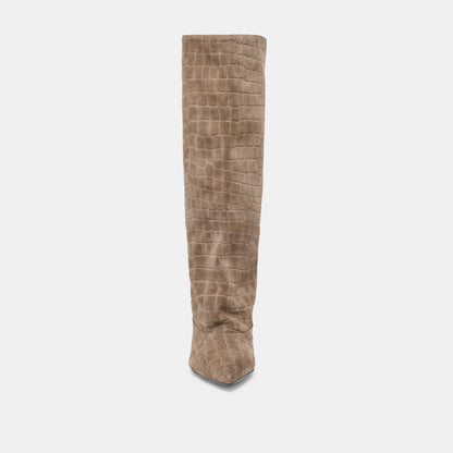 ROXLA Taupe Croco Suede Knee-High Boots