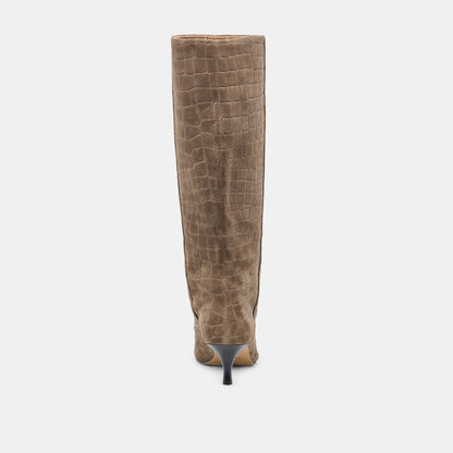 ROXLA Taupe Croco Suede Knee-High Boots