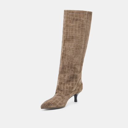 ROXLA Taupe Croco Suede Knee-High Boots