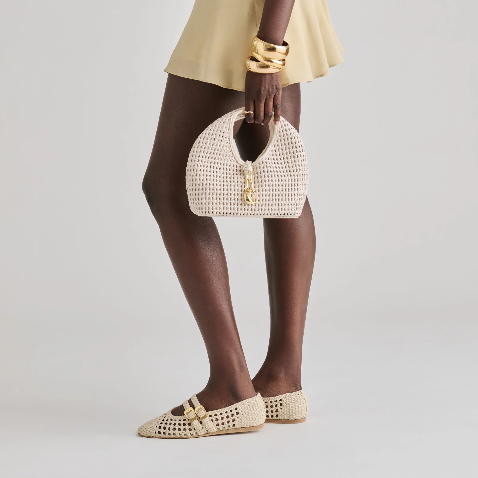 DAHLIA-W Ivory Woven Top Handle Bag | Women's Designer Handbags