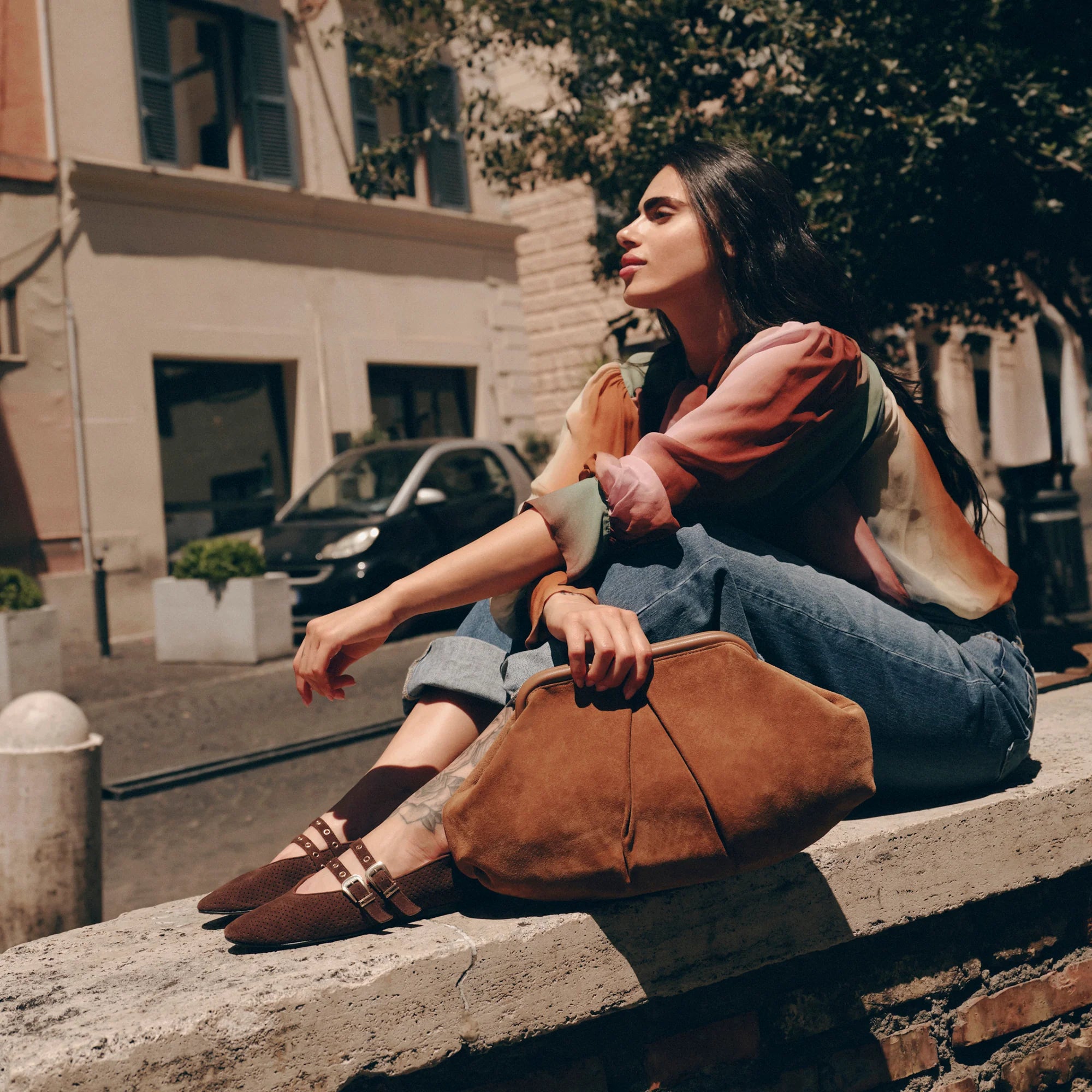 BAYLEE GROMMET Dark Brown Perf Suede Ballet Flats | Women's