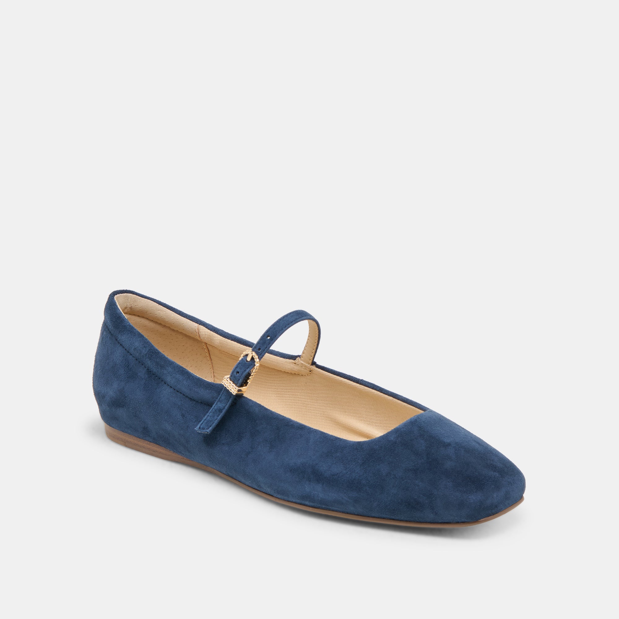 REYES Navy Suede Square-Toe Ballet Flats | Women's Designer Flats