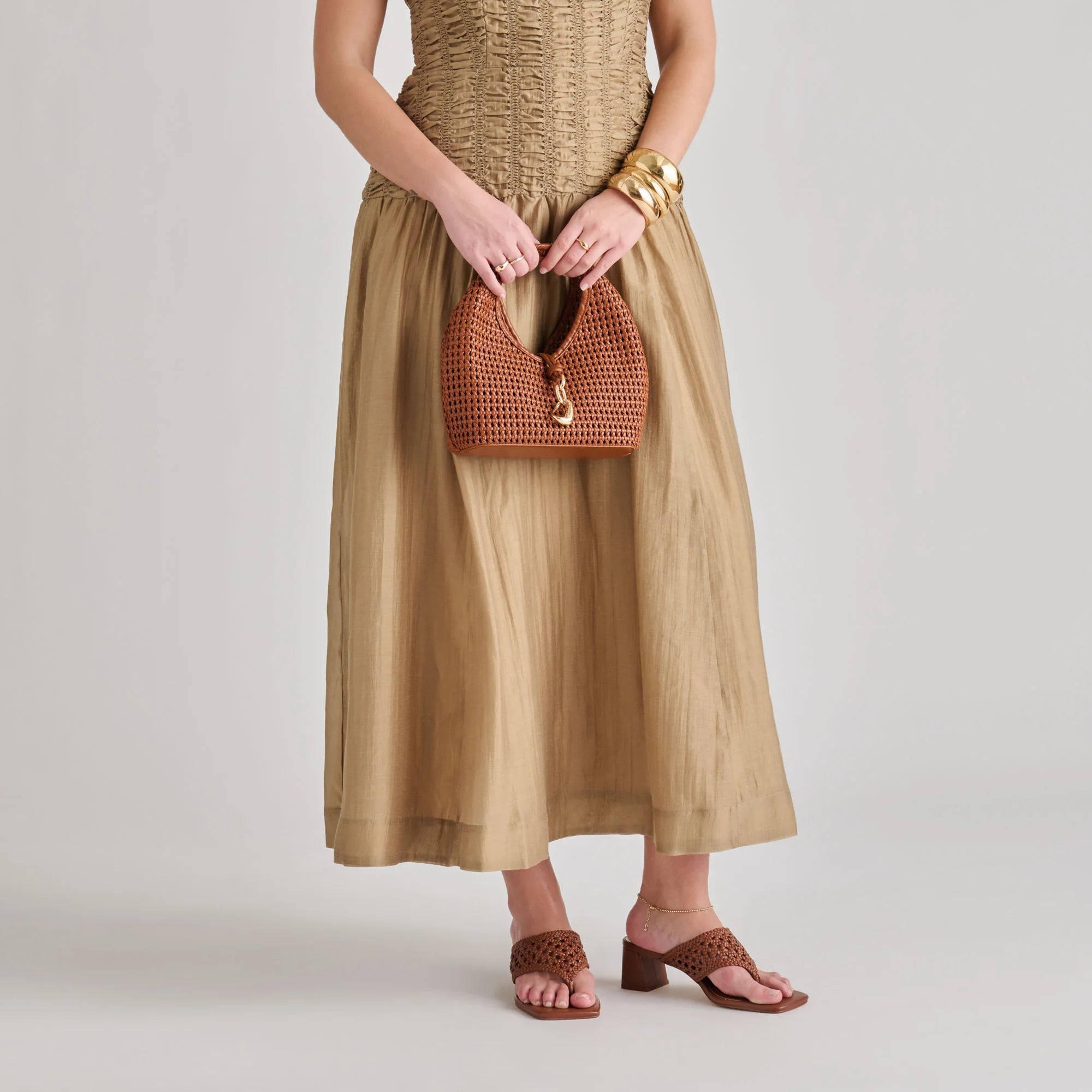 DAHLIA-W Cognac Woven Top Handle Bag | Women's Designer Handbags