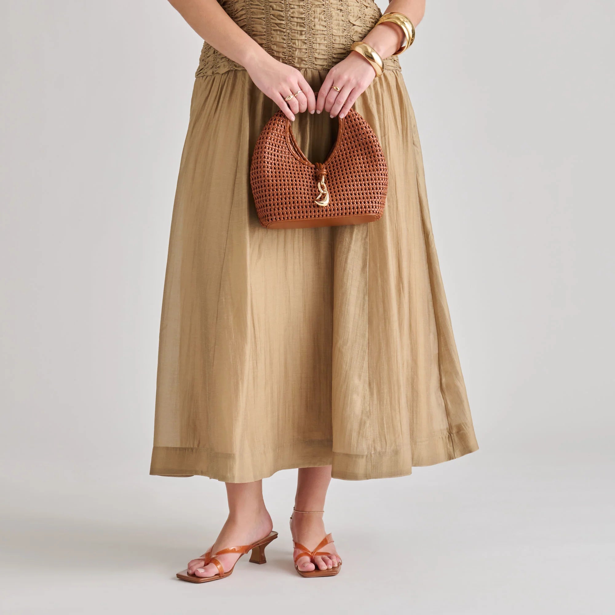 DAHLIA-W Cognac Woven Top Handle Bag | Women's Designer Handbags