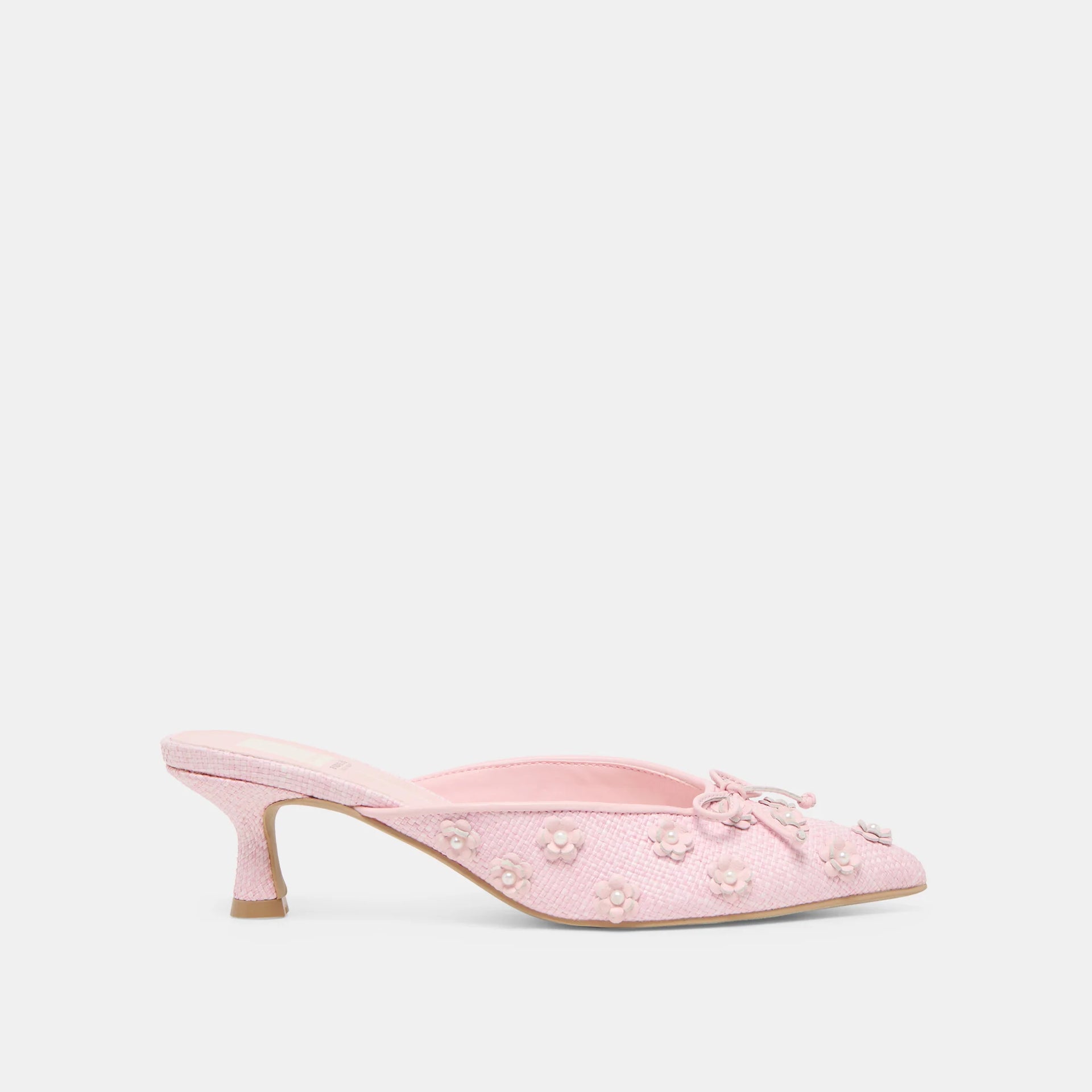 CAMILO Floral Embellished Pink Raffia Slide Kitten Heel | Women's