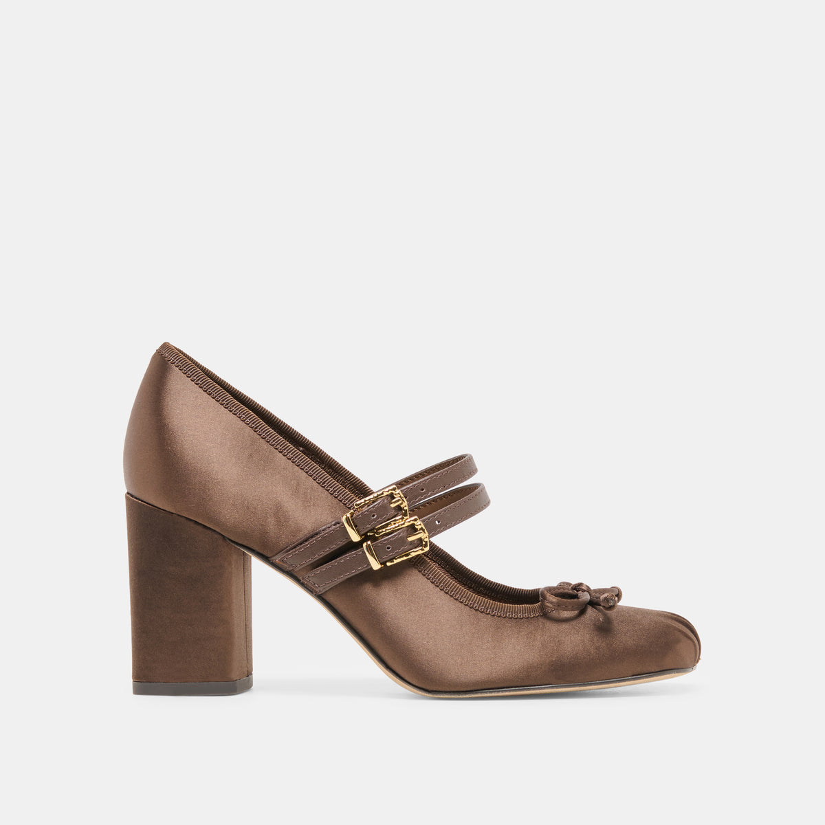 TIARAH Dark Brown Satin Ballet Block Heels