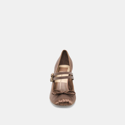 TIARAH Dark Brown Satin Ballet Block Heels