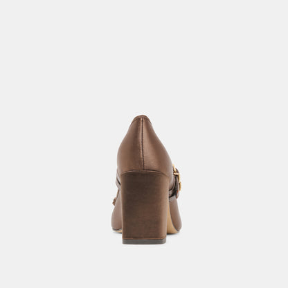 TIARAH Dark Brown Satin Ballet Block Heels