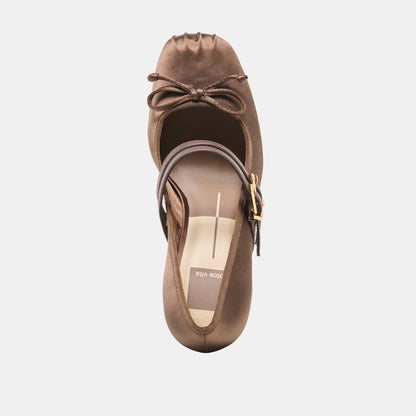 TIARAH Dark Brown Satin Ballet Block Heels