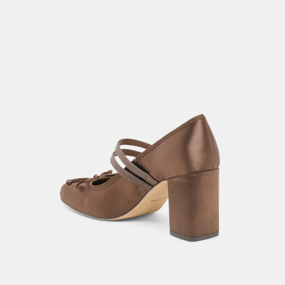 TIARAH Dark Brown Satin Ballet Block Heels - view 5