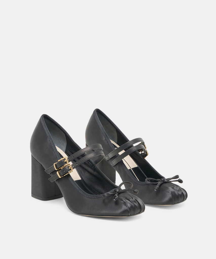 TIARAH Onyx Satin Ballet Block Heels