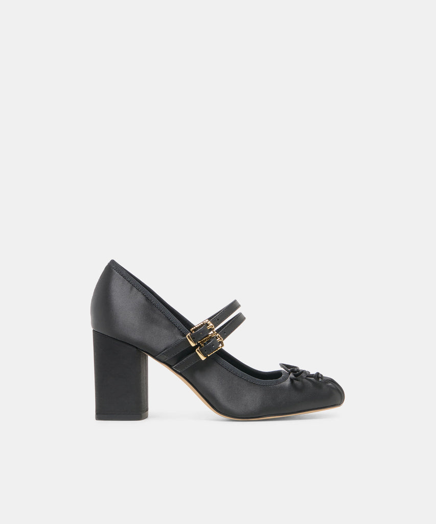 TIARAH Onyx Satin Ballet Block Heels